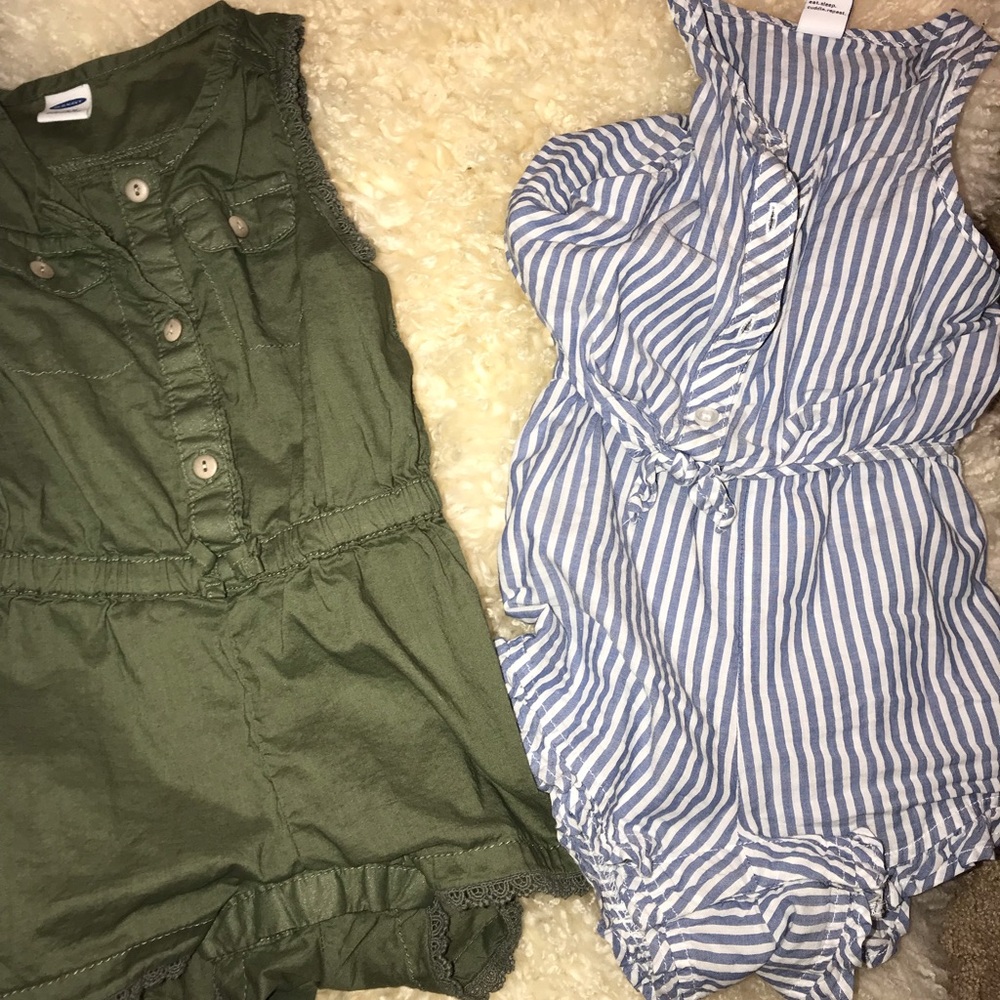 Two cute rompers! Green one never worn!